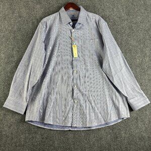 David Alexander Shirt Mens 18 Classic Fit Blue Plaid Cotton Long Sleeve NEW Easy